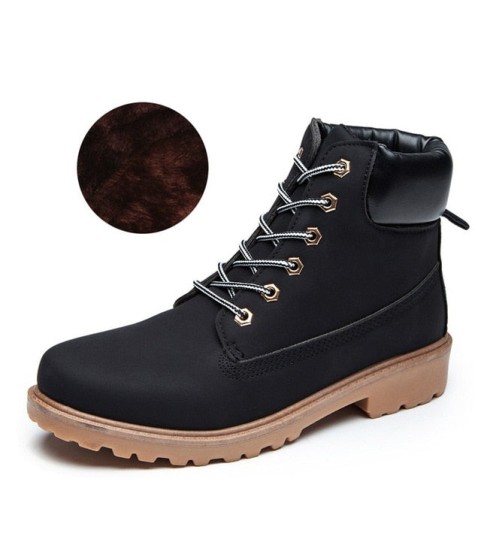 Fashion Pu Leather Round Toe Lace-Up Ankle Boot