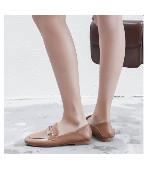 Fashion Casual Leather Flats Square Toe Loafers Soft Sole Shoes