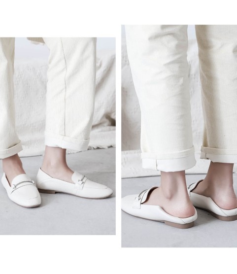 Fashion Casual Leather Flats Square Toe Loafers Soft Sole Shoes