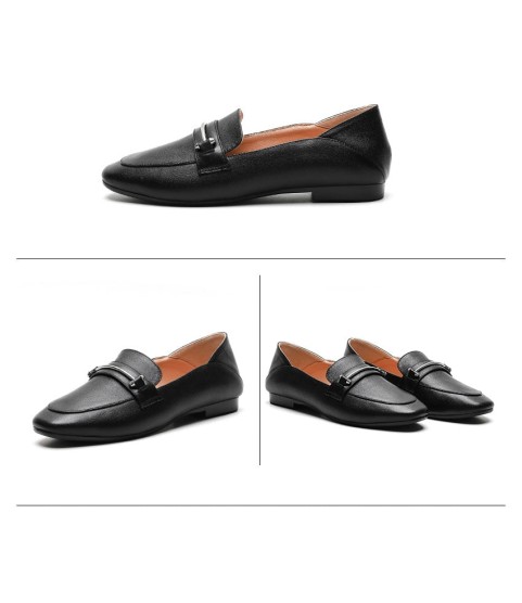Fashion Casual Leather Flats Square Toe Loafers Soft Sole Shoes