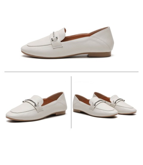 Fashion Casual Leather Flats Square Toe Loafers Soft Sole Shoes