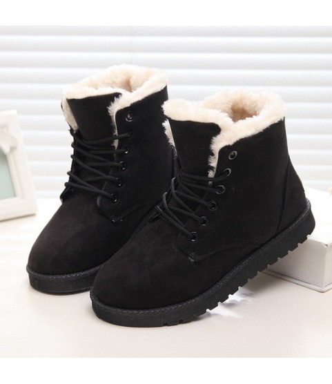 Snow Boots Flat Lace Up Winter Suede Ankle Boots