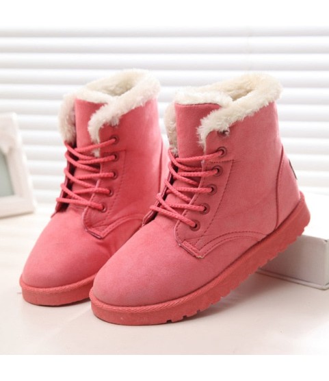 Snow Boots Flat Lace Up Winter Suede Ankle Boots