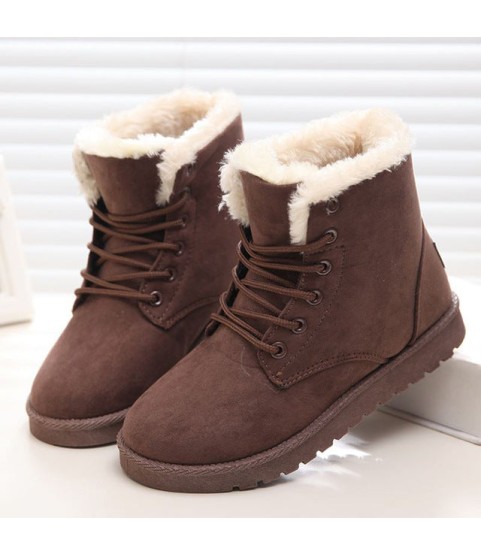 Snow Boots Flat Lace Up Winter Suede Ankle Boots