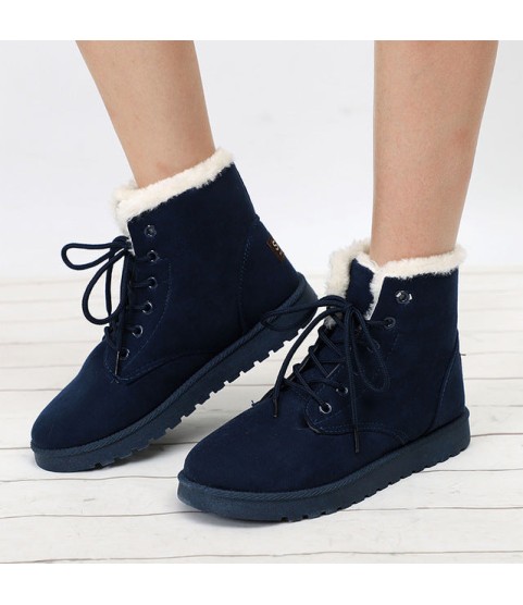 Snow Boots Flat Lace Up Winter Suede Ankle Boots
