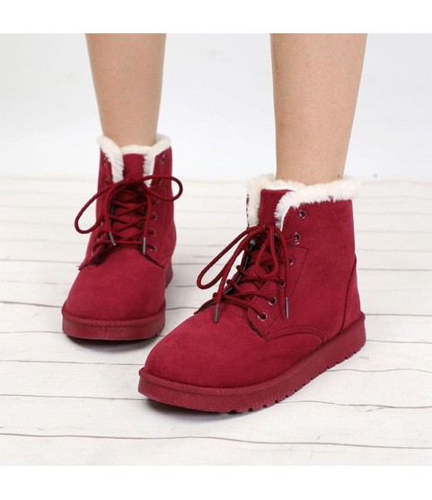 Snow Boots Flat Lace Up Winter Suede Ankle Boots