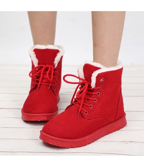 Snow Boots Flat Lace Up Winter Suede Ankle Boots