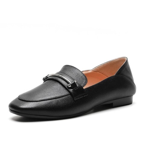 Fashion Casual Leather Flats Square Toe Loafers Soft Sole Shoes