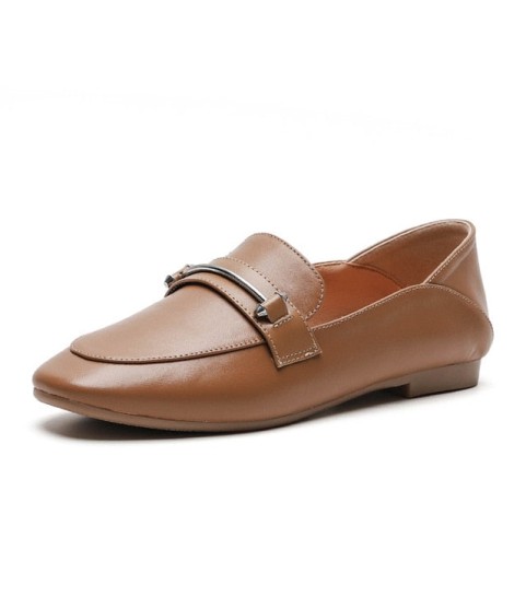 Fashion Casual Leather Flats Square Toe Loafers Soft Sole Shoes