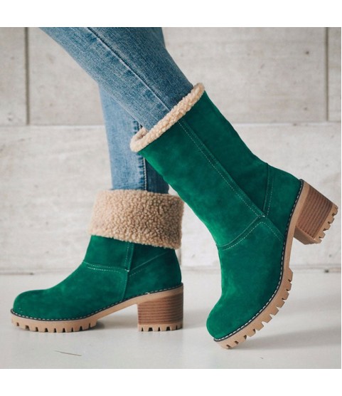 Flock Ladies Warm Square Heel Snow Boots