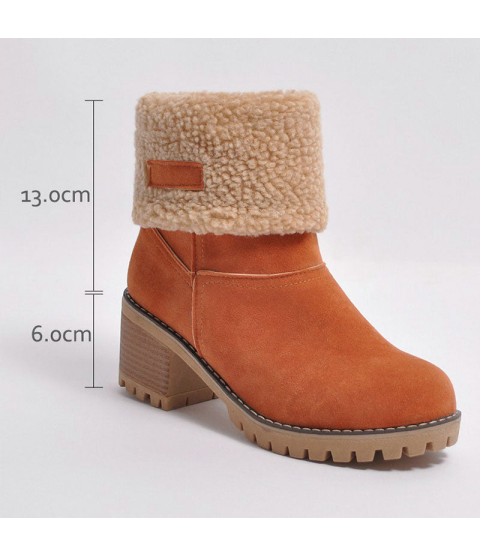 Flock Ladies Warm Square Heel Snow Boots