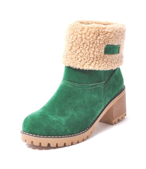 Flock Ladies Warm Square Heel Snow Boots