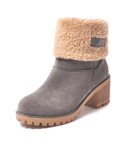 Flock Ladies Warm Square Heel Snow Boots