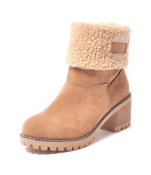 Flock Ladies Warm Square Heel Snow Boots