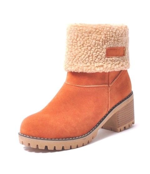 Flock Ladies Warm Square Heel Snow Boots