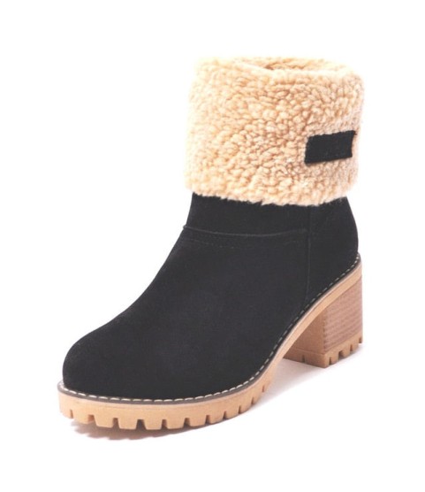 Flock Ladies Warm Square Heel Snow Boots