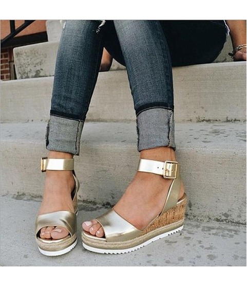 PU Leather Ankle Buckle Strap Sandals Shoes Ladies Peep Toes