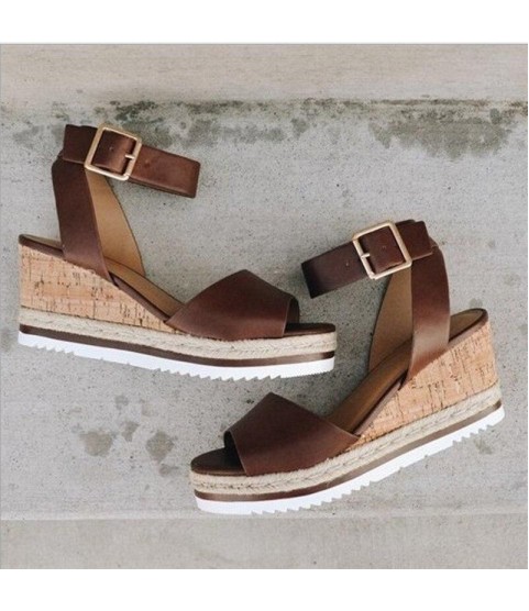 PU Leather Ankle Buckle Strap Sandals Shoes Ladies Peep Toes