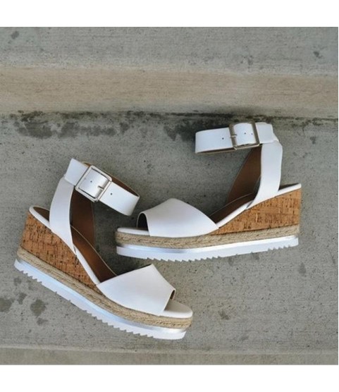 PU Leather Ankle Buckle Strap Sandals Shoes Ladies Peep Toes