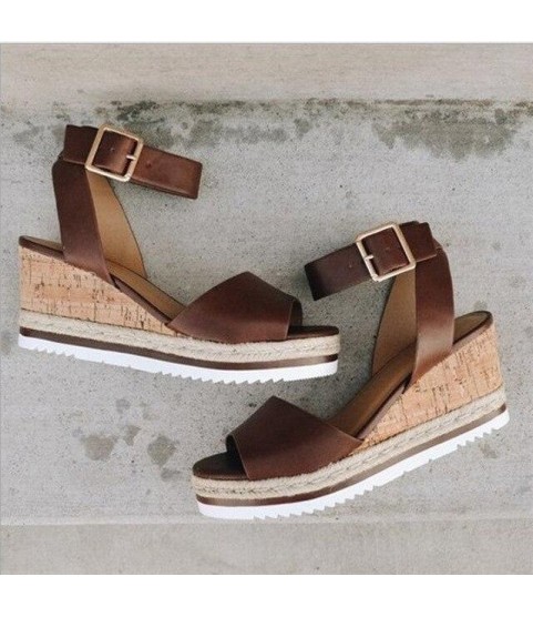 PU Leather Ankle Buckle Strap Sandals Shoes Ladies Peep Toes