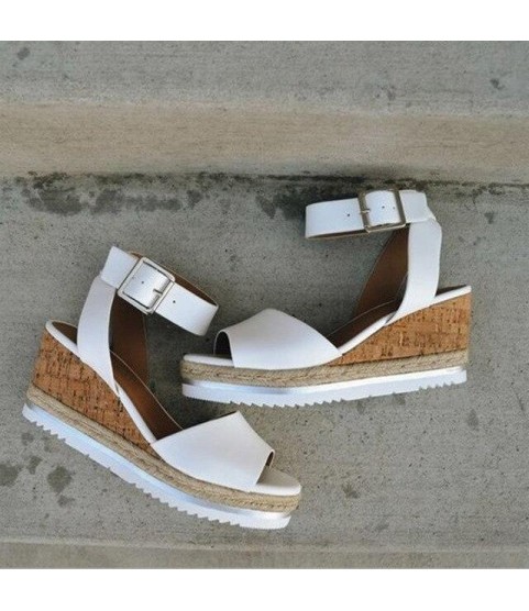 PU Leather Ankle Buckle Strap Sandals Shoes Ladies Peep Toes