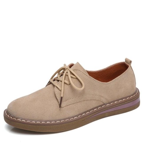 Flats Sneakers Leather Suede Lace Up Boat Shoes Round Toe Flats