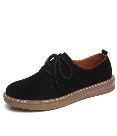 Flats Sneakers Leather Suede Lace Up Boat Shoes Round Toe Flats
