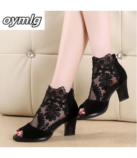 Summer mesh Peep Toe sandals sexy heels single shoes