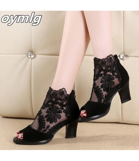 Summer mesh Peep Toe sandals sexy heels single shoes