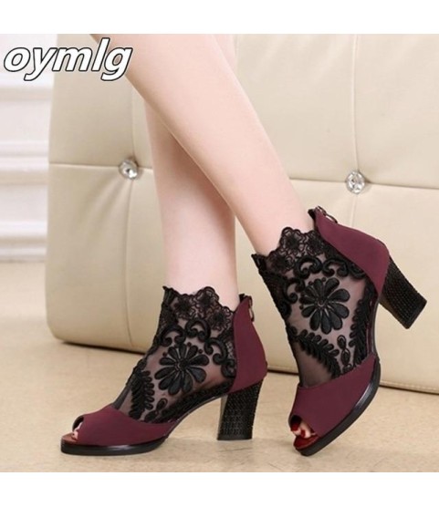 Summer mesh Peep Toe sandals sexy heels single shoes