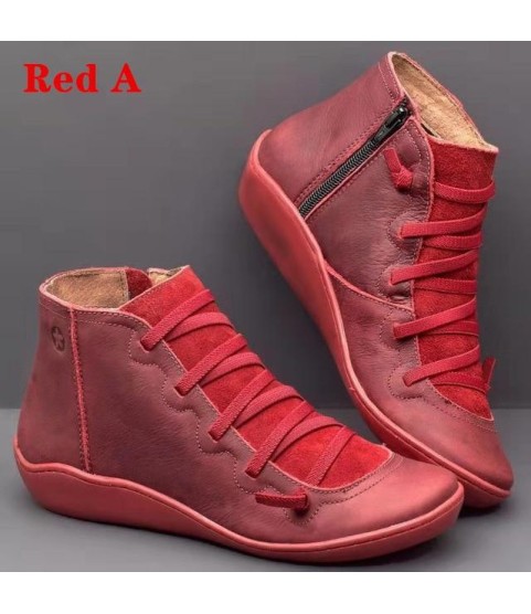 PU Leather Ankle Boots Autumn Winter Cross Strappy Vintage