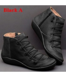 PU Leather Ankle Boots Autumn Winter Cross Strappy Vintage