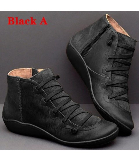 PU Leather Ankle Boots Autumn Winter Cross Strappy Vintage