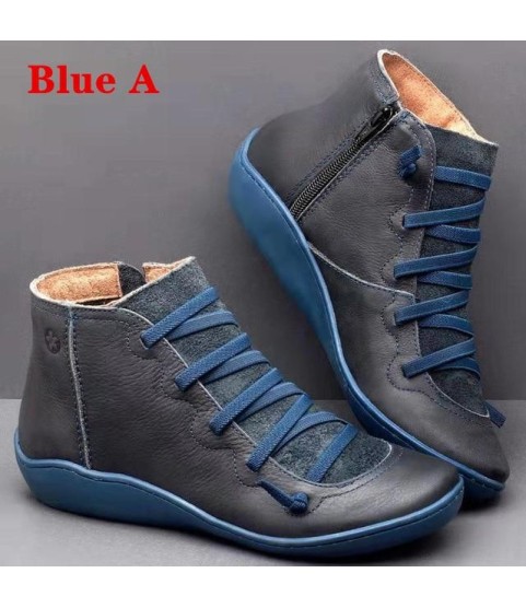 PU Leather Ankle Boots Autumn Winter Cross Strappy Vintage