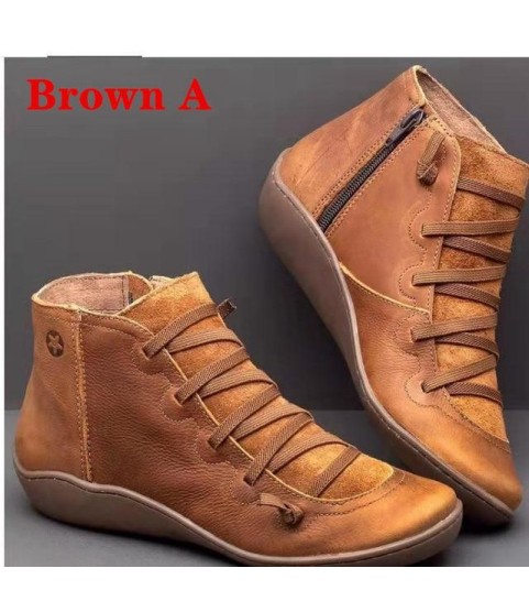 PU Leather Ankle Boots Autumn Winter Cross Strappy Vintage