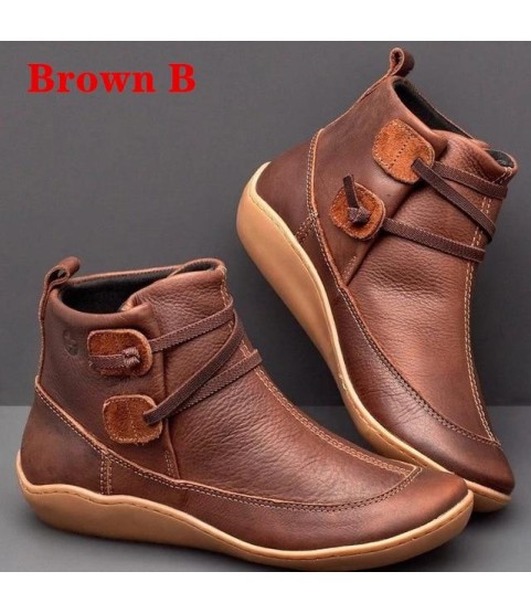 PU Leather Ankle Boots Autumn Winter Cross Strappy Vintage