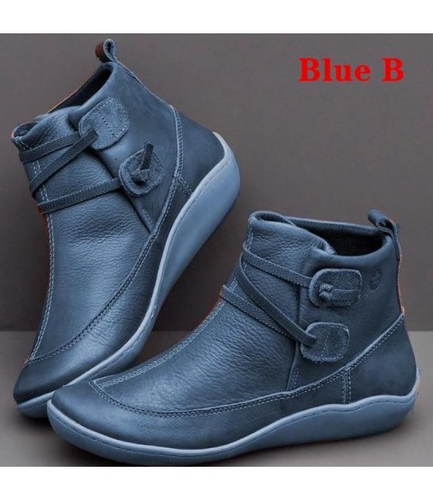 PU Leather Ankle Boots Autumn Winter Cross Strappy Vintage