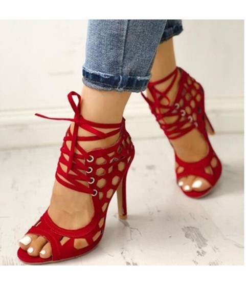 Summer High Heels Sandals Peep Toe Hollow-out Gladiator