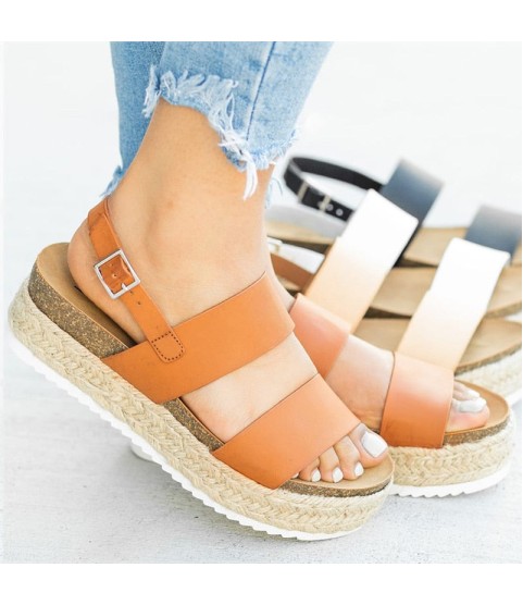 New Platform Wedges Leather Chunky Heels  Sandals
