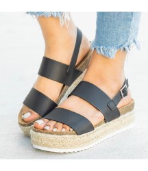New Platform Wedges Leather Chunky Heels  Sandals
