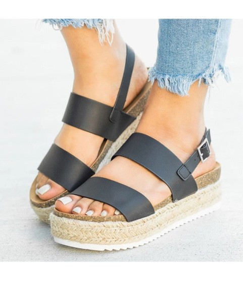 New Platform Wedges Leather Chunky Heels  Sandals