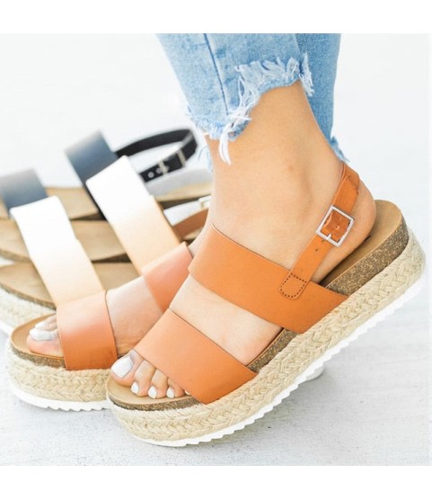 New Platform Wedges Leather Chunky Heels  Sandals