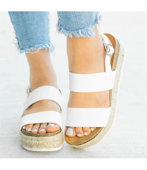 New Platform Wedges Leather Chunky Heels  Sandals