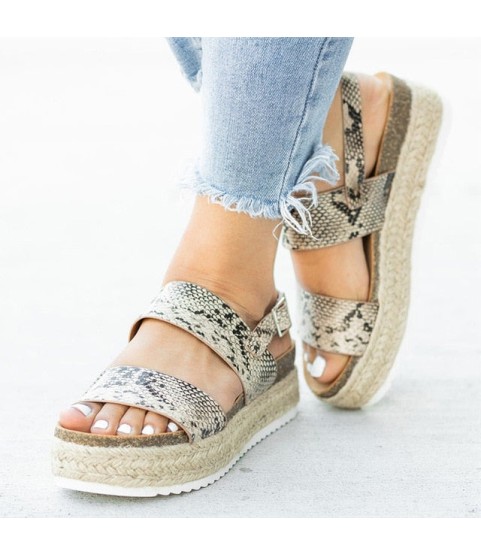 New Platform Wedges Leather Chunky Heels  Sandals