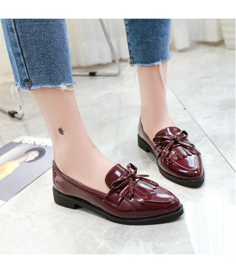 Casual Tassel Bow Pointed Toe Black Oxford Shoes