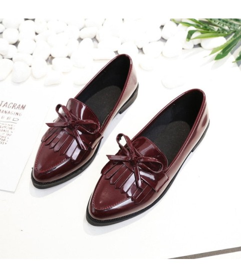 Casual Tassel Bow Pointed Toe Black Oxford Shoes